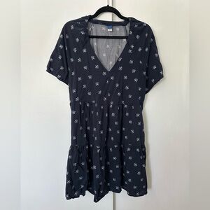 Old Navy Navy Blue Leaf Print dress size large
